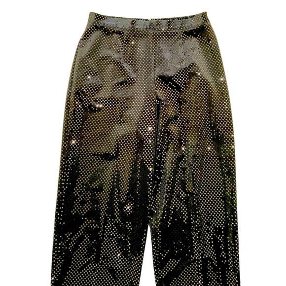 Notations black faux suede flat sequins wide leg flat front pants size medium - Picture 3 of 6
